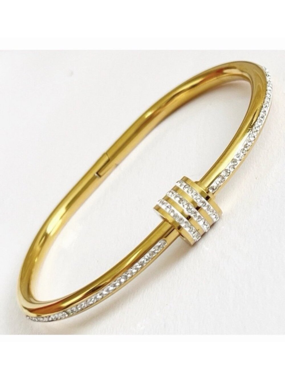 18K Gold Plated Rhinestones Bangle Stainless Steel Bracelet Womens Jewelry Gift